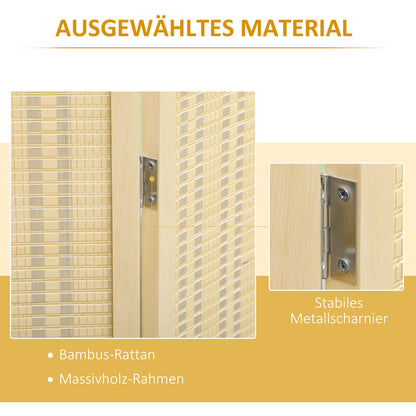 4-panel 180 x 180 cm Room Divider Privacy Screen Partition made of Bamboo, Foldable Soundproof Room Divider for Living Room Natural