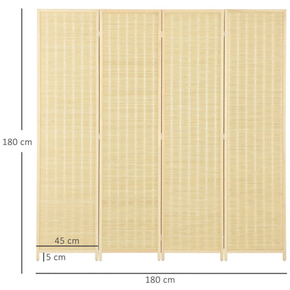4-panel 180 x 180 cm Room Divider Privacy Screen Partition made of Bamboo, Foldable Soundproof Room Divider for Living Room Natural