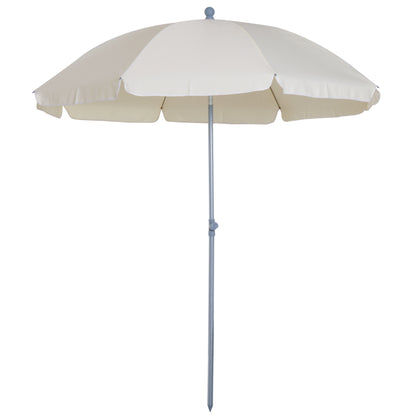 Beach Umbrella Ø202 cm Diameter with Tiltable Roof, Detachable Pole, and Lower Spike for Garden in Beige