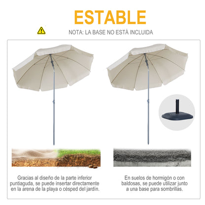 Beach Umbrella Ø202 cm Diameter with Tiltable Roof, Detachable Pole, and Lower Spike for Garden in Beige