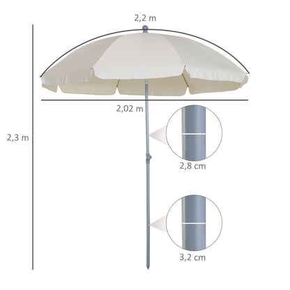 Beach Umbrella Ø202 cm Diameter with Tiltable Roof, Detachable Pole, and Lower Spike for Garden in Beige