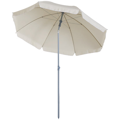 Beach Umbrella Ø202 cm Diameter with Tiltable Roof, Detachable Pole, and Lower Spike for Garden in Beige