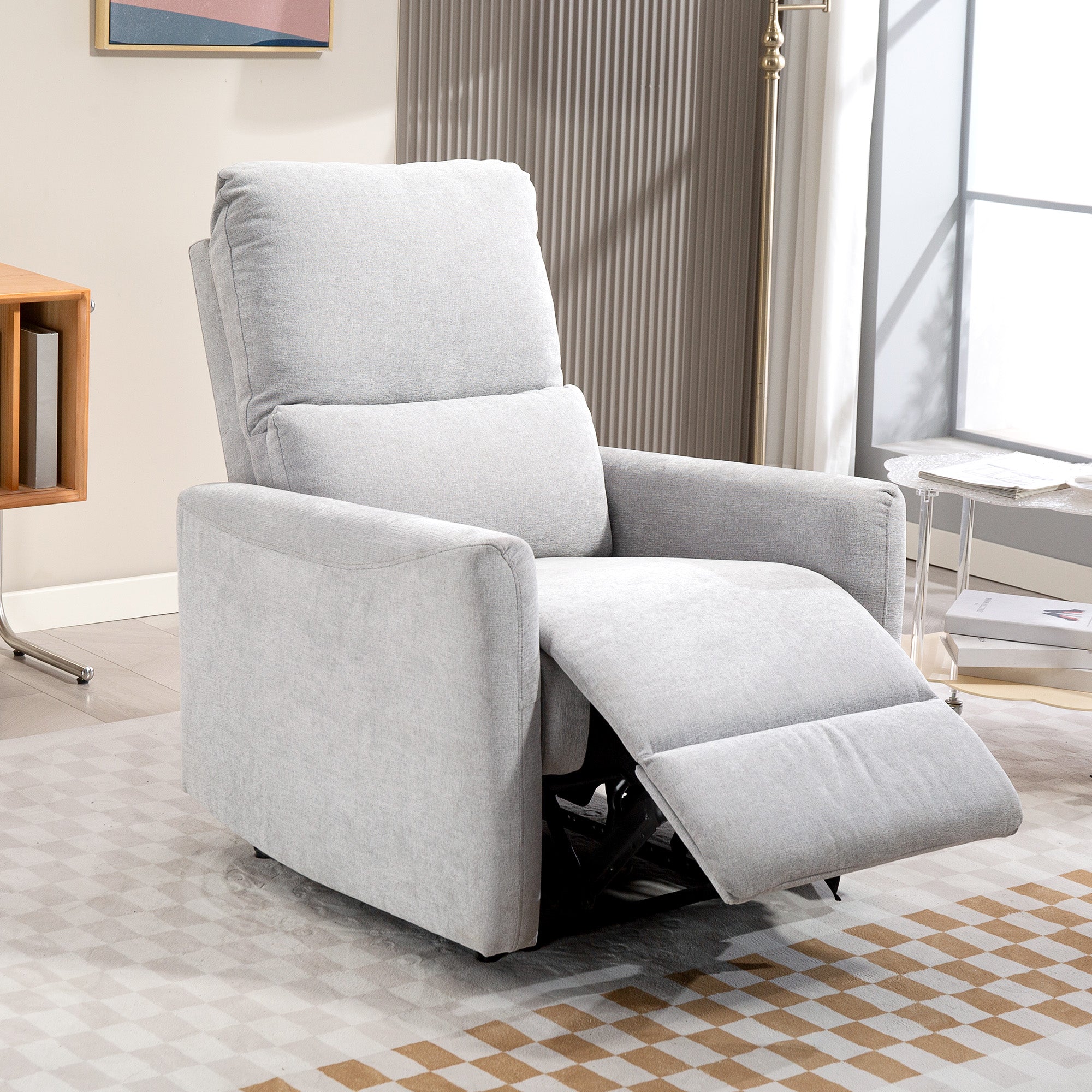 Reclining Chair, Manual Relaxing Chair, with Adjustable Backrest and Footrest, Padded Seat, Linen Fabric, for Bedroom, Living Room, and Home Theater, Light Grey