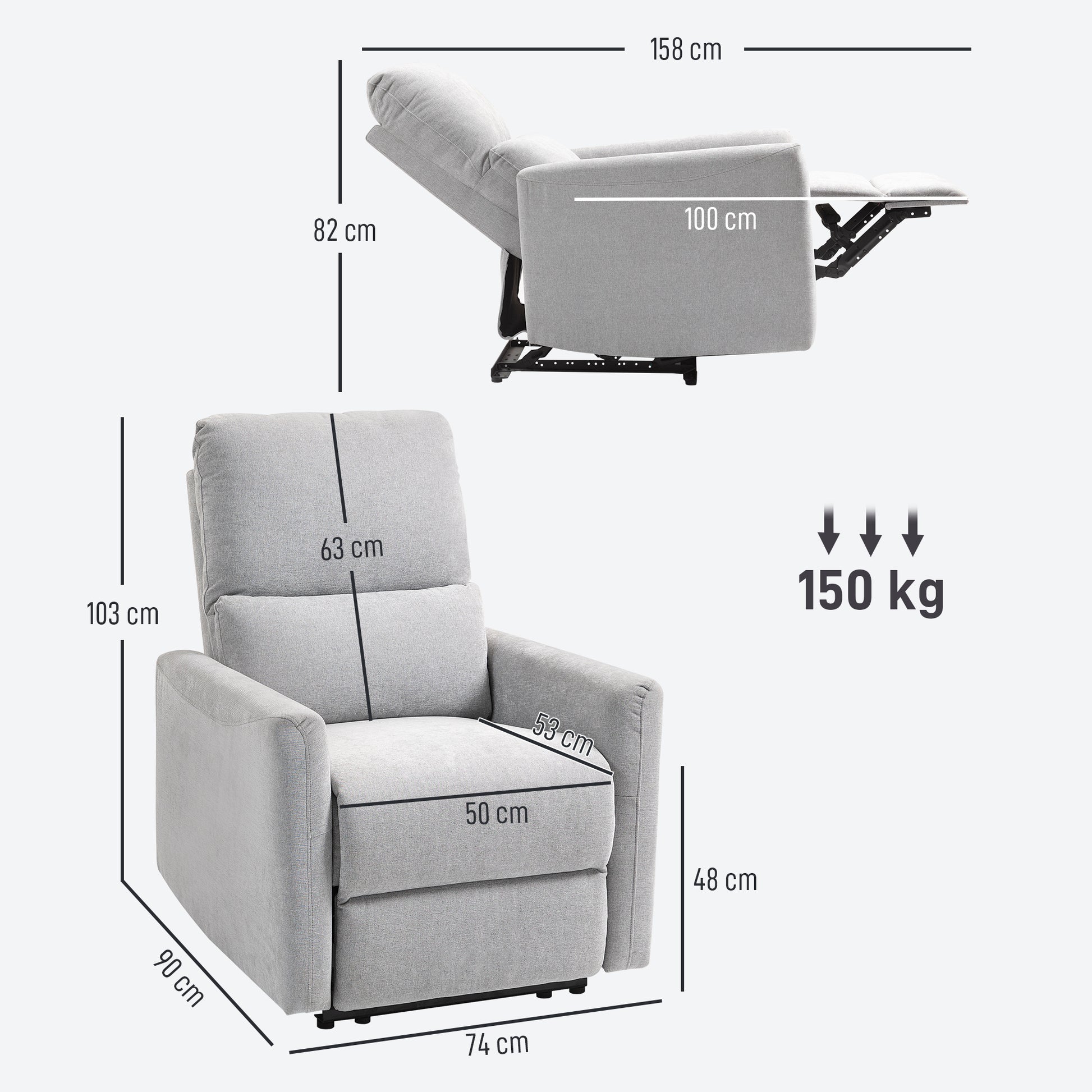Reclining Chair, Manual Relaxing Chair, with Adjustable Backrest and Footrest, Padded Seat, Linen Fabric, for Bedroom, Living Room, and Home Theater, Light Grey