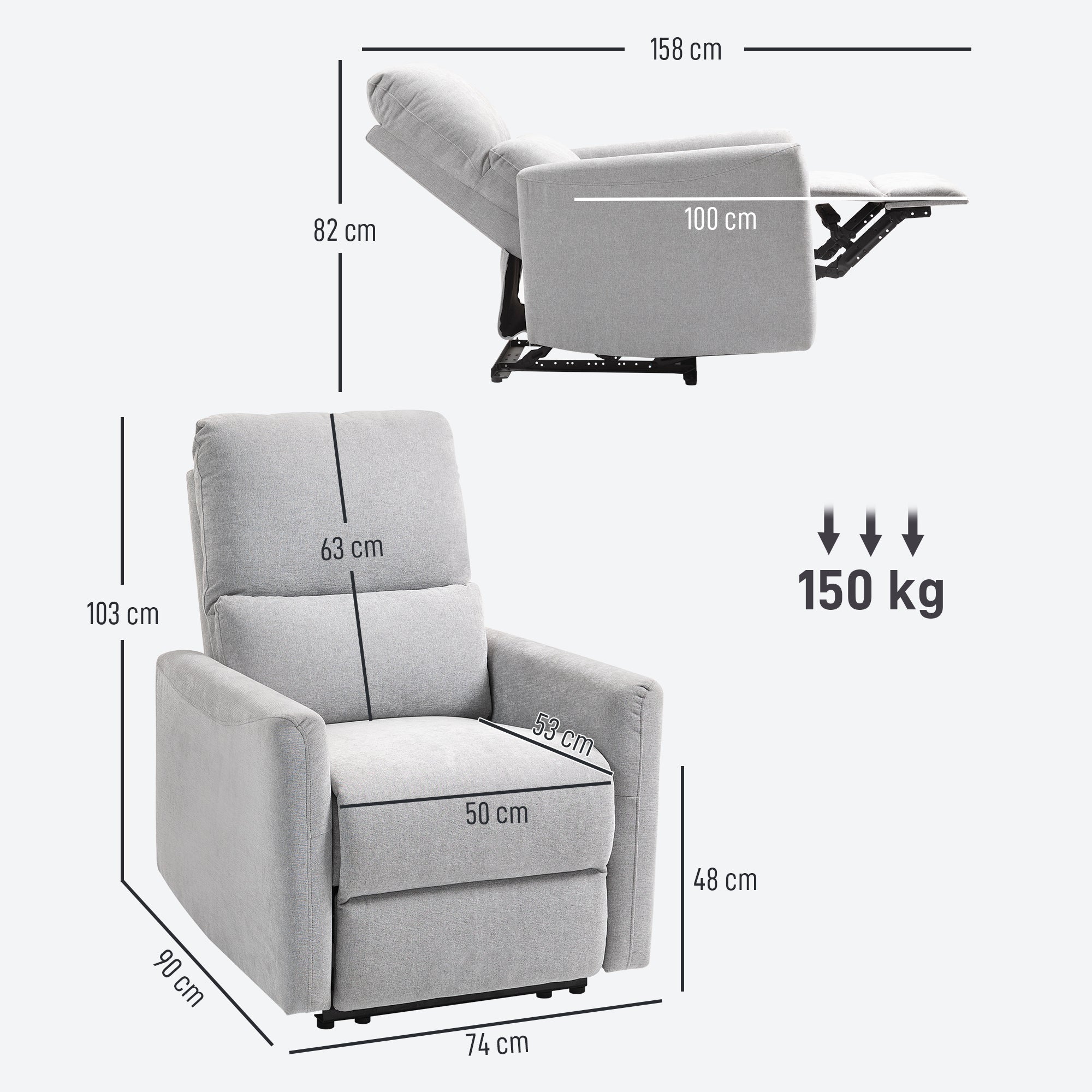 Reclining Chair, Manual Relaxing Chair, with Adjustable Backrest and Footrest, Padded Seat, Linen Fabric, for Bedroom, Living Room, and Home Theater, Light Grey