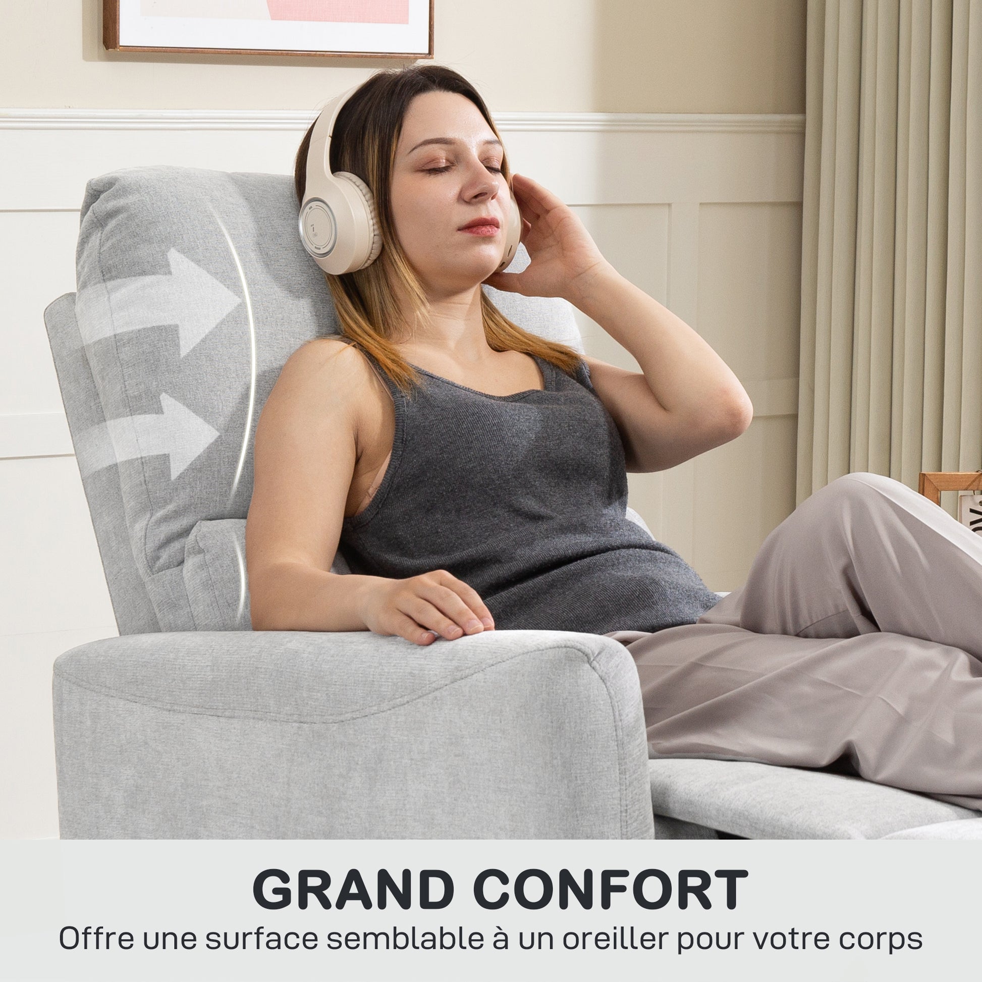 Reclining Chair, Manual Relaxing Chair, with Adjustable Backrest and Footrest, Padded Seat, Linen Fabric, for Bedroom, Living Room, and Home Theater, Light Grey