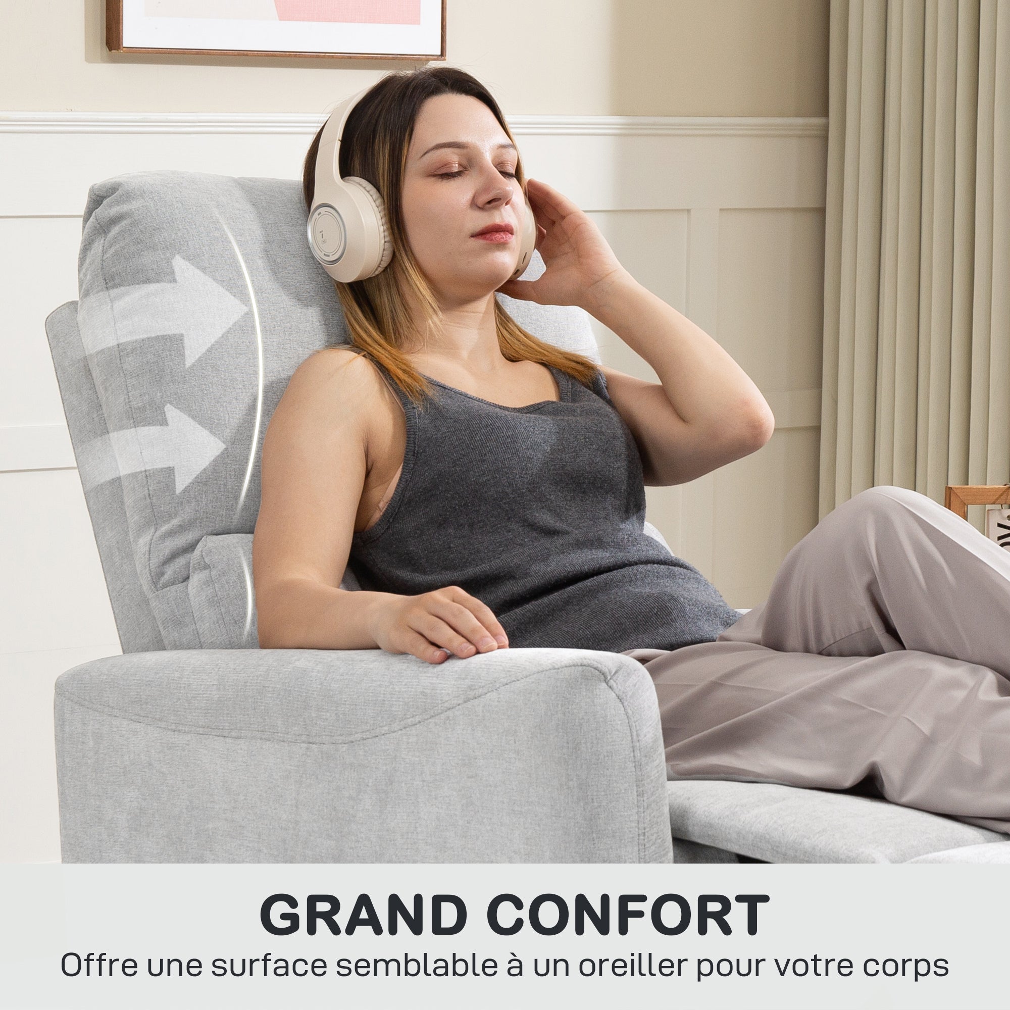 Reclining Chair, Manual Relaxing Chair, with Adjustable Backrest and Footrest, Padded Seat, Linen Fabric, for Bedroom, Living Room, and Home Theater, Light Grey