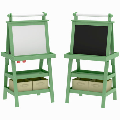 AIYPLAY Children's Easel 3 in 1 Magnetic Double Sided Children's Chalkboard Painting Easel with Paper Roll and Storage Baskets 59x48x118 cm Green