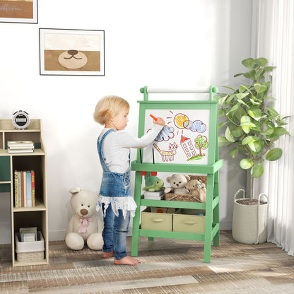 AIYPLAY Children's Easel 3 in 1 Magnetic Double Sided Children's Chalkboard Painting Easel with Paper Roll and Storage Baskets 59x48x118 cm Green