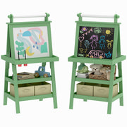 AIYPLAY Children's Easel 3 in 1 Magnetic Double Sided Children's Chalkboard Painting Easel with Paper Roll and Storage Baskets 59x48x118 cm Green