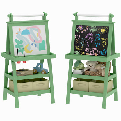 AIYPLAY Children's Easel 3 in 1 Magnetic Double Sided Children's Chalkboard Painting Easel with Paper Roll and Storage Baskets 59x48x118 cm Green