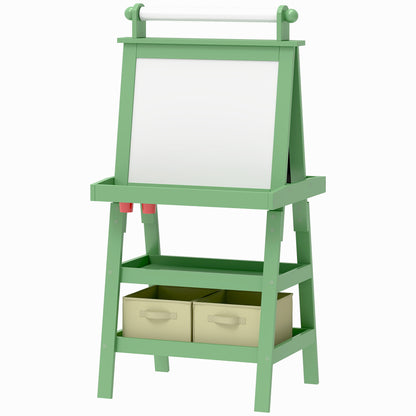 AIYPLAY Children's Easel 3 in 1 Magnetic Double Sided Children's Chalkboard Painting Easel with Paper Roll and Storage Baskets 59x48x118 cm Green