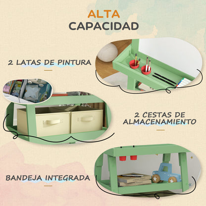 AIYPLAY Children's Easel 3 in 1 Magnetic Double Sided Children's Chalkboard Painting Easel with Paper Roll and Storage Baskets 59x48x118 cm Green