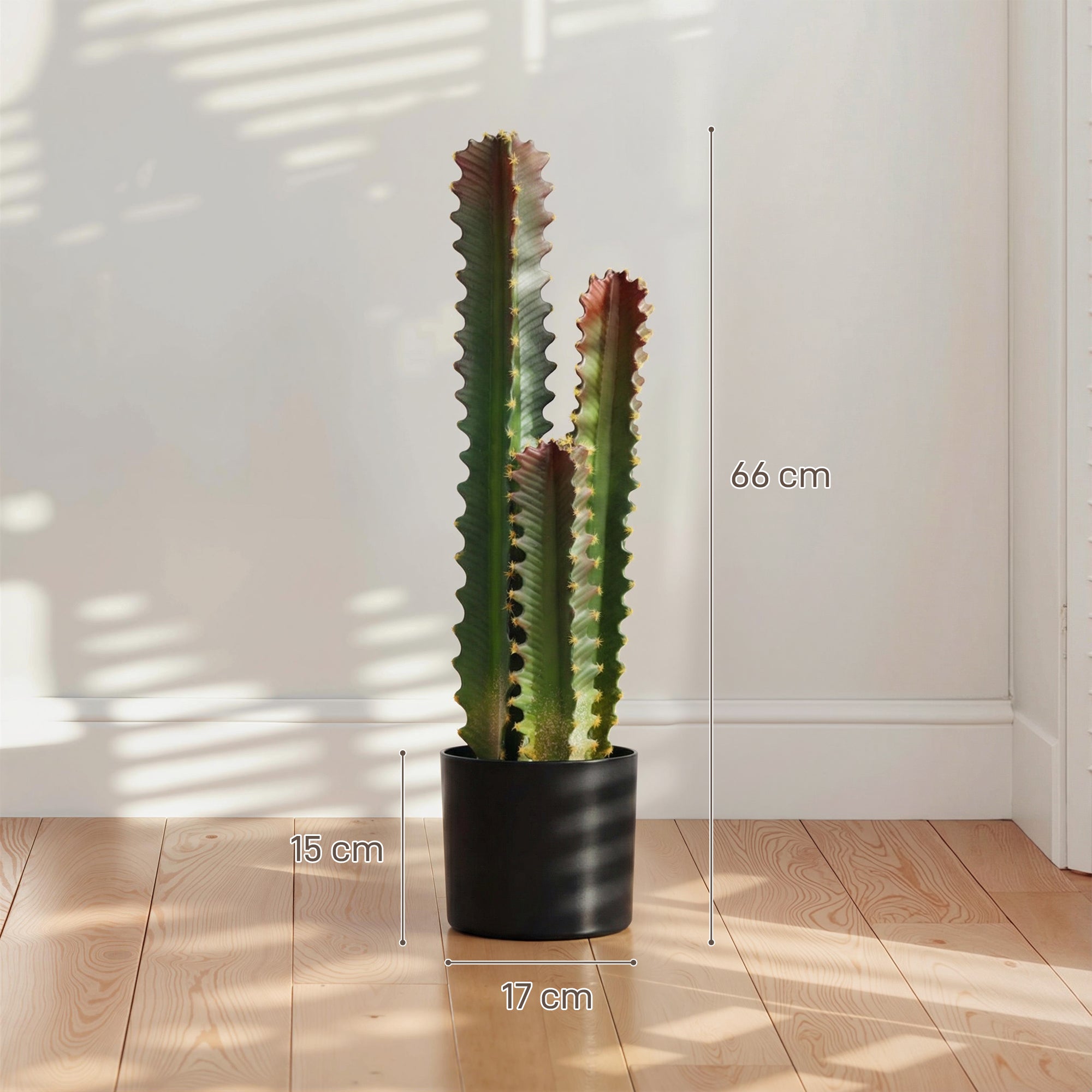 26 in Artificial Cactus with Pot, 3-Leaf Decorative Indoor Plant for Home, Office, Living Room, Green