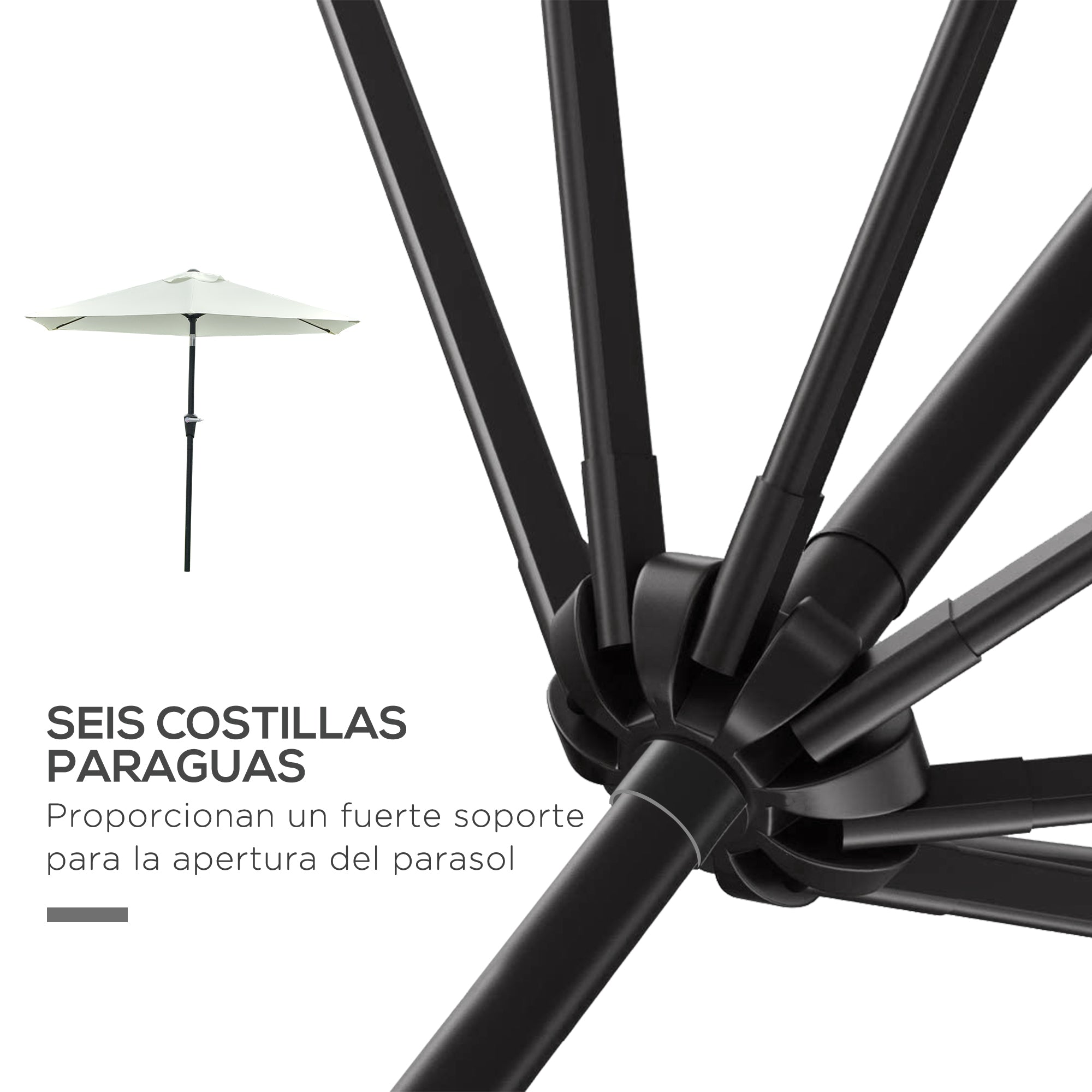 Outdoor Terrace Umbrella Ø230 cm Garden Umbrella with Adjustable Angle and Crank Waterproof Parasol for Patio Terrace Cream