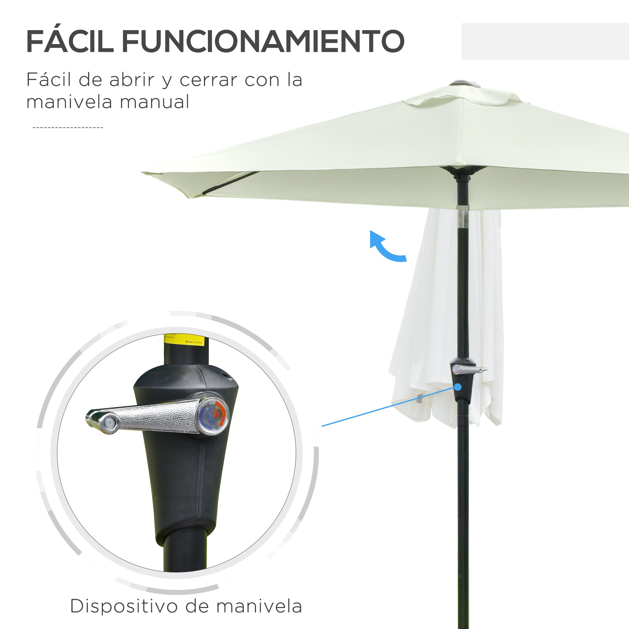 Outdoor Terrace Umbrella Ø230 cm Garden Umbrella with Adjustable Angle and Crank Waterproof Parasol for Patio Terrace Cream