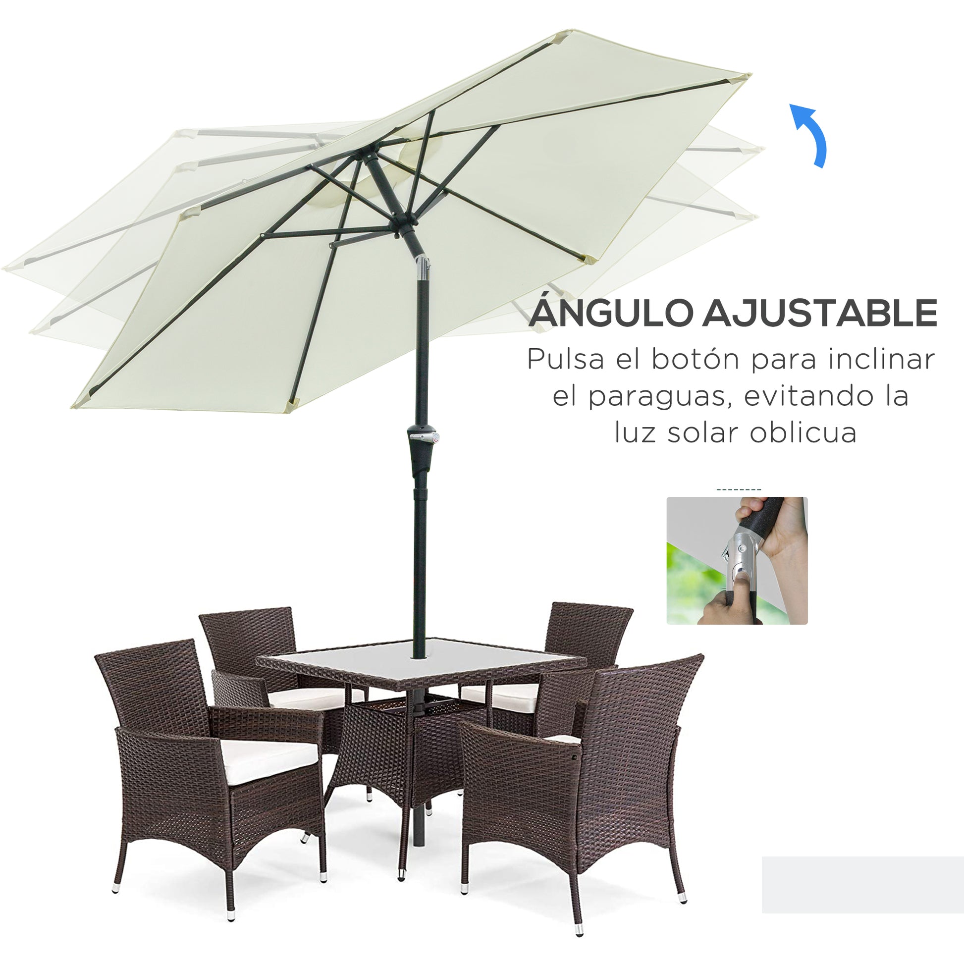Outdoor Terrace Umbrella Ø230 cm Garden Umbrella with Adjustable Angle and Crank Waterproof Parasol for Patio Terrace Cream