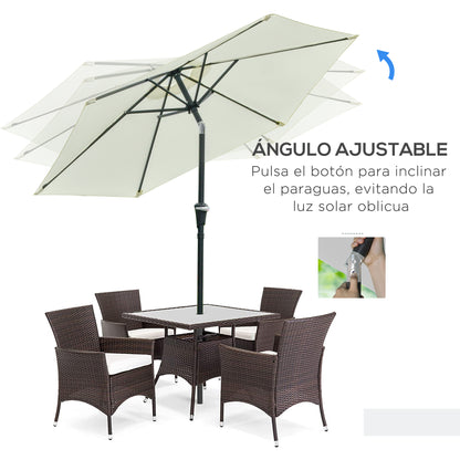 Outdoor Terrace Umbrella Ø230 cm Garden Umbrella with Adjustable Angle and Crank Waterproof Parasol for Patio Terrace Cream