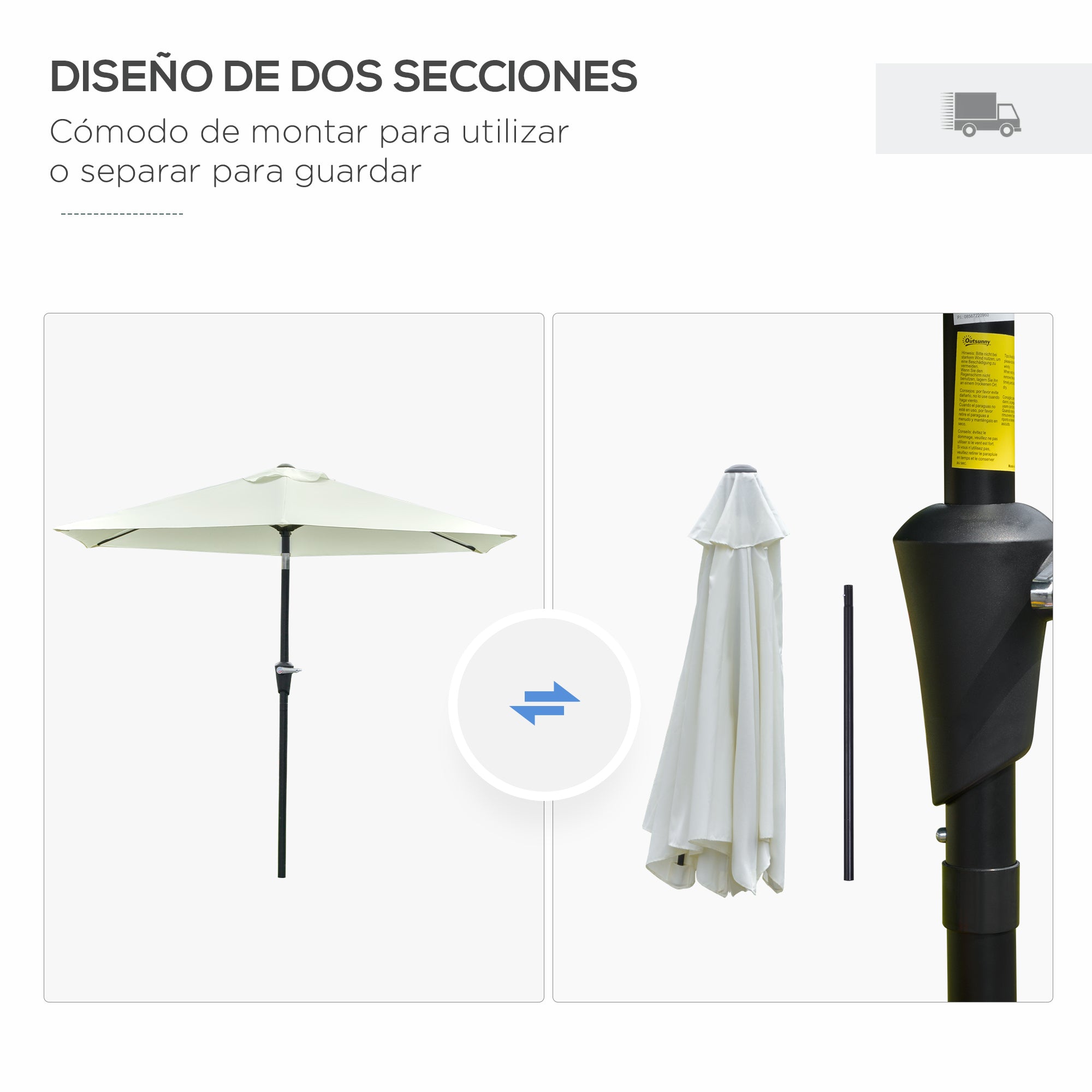 Outdoor Terrace Umbrella Ø230 cm Garden Umbrella with Adjustable Angle and Crank Waterproof Parasol for Patio Terrace Cream