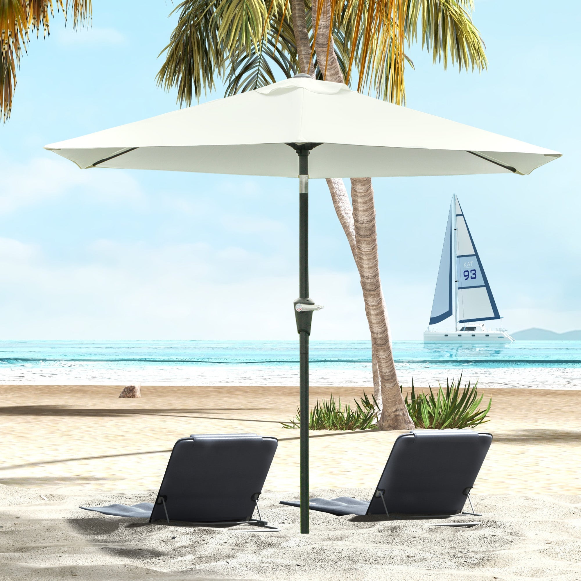 Outdoor Terrace Umbrella Ø230 cm Garden Umbrella with Adjustable Angle and Crank Waterproof Parasol for Patio Terrace Cream