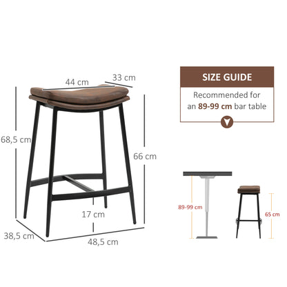 Set of 2 High Kitchen Stools High Kitchen Chairs without Backrest with Industrial Style Steel Structure Load 120 kg for Bar Living Room Dining Room Brown