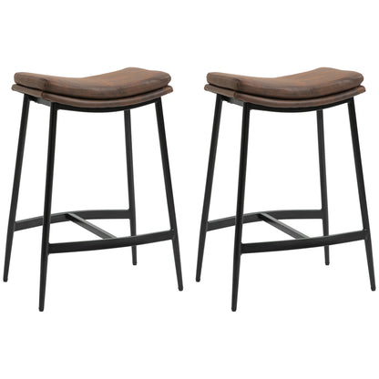 Set of 2 High Kitchen Stools High Kitchen Chairs without Backrest with Industrial Style Steel Structure Load 120 kg for Bar Living Room Dining Room Brown