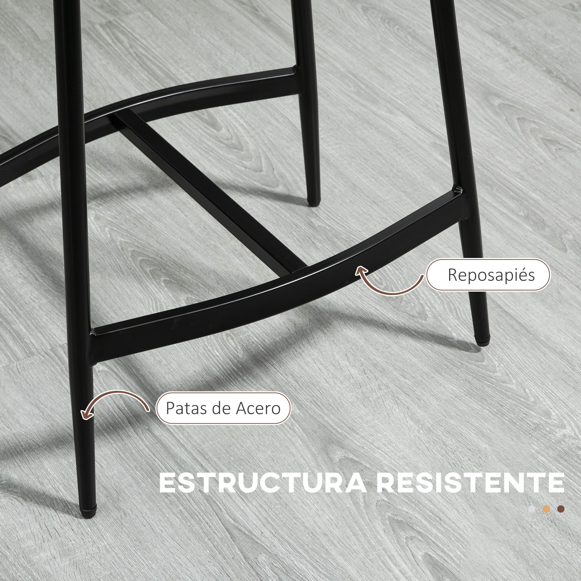 Set of 2 High Kitchen Stools High Kitchen Chairs without Backrest with Industrial Style Steel Structure Load 120 kg for Bar Living Room Dining Room Brown