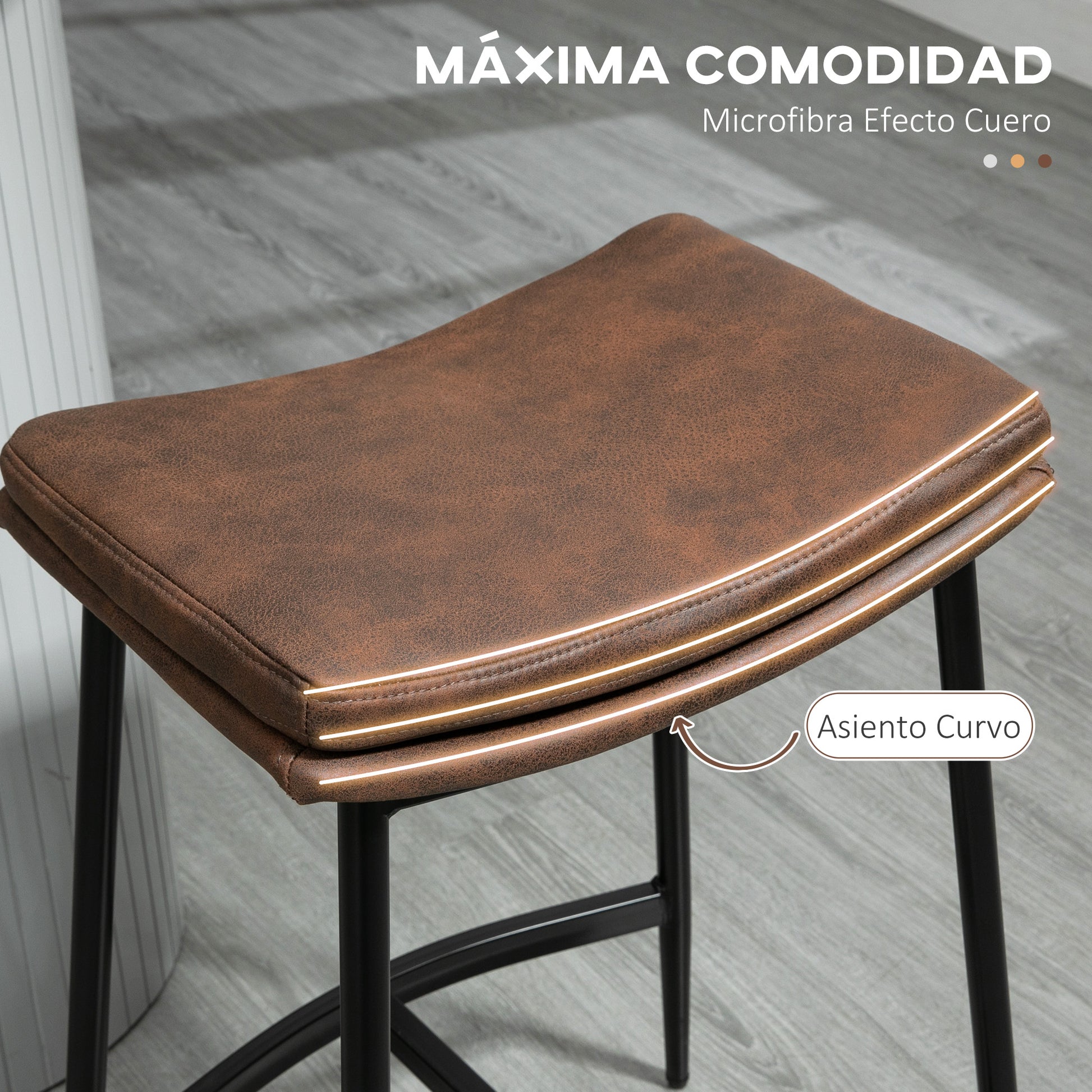 Set of 2 High Kitchen Stools High Kitchen Chairs without Backrest with Industrial Style Steel Structure Load 120 kg for Bar Living Room Dining Room Brown