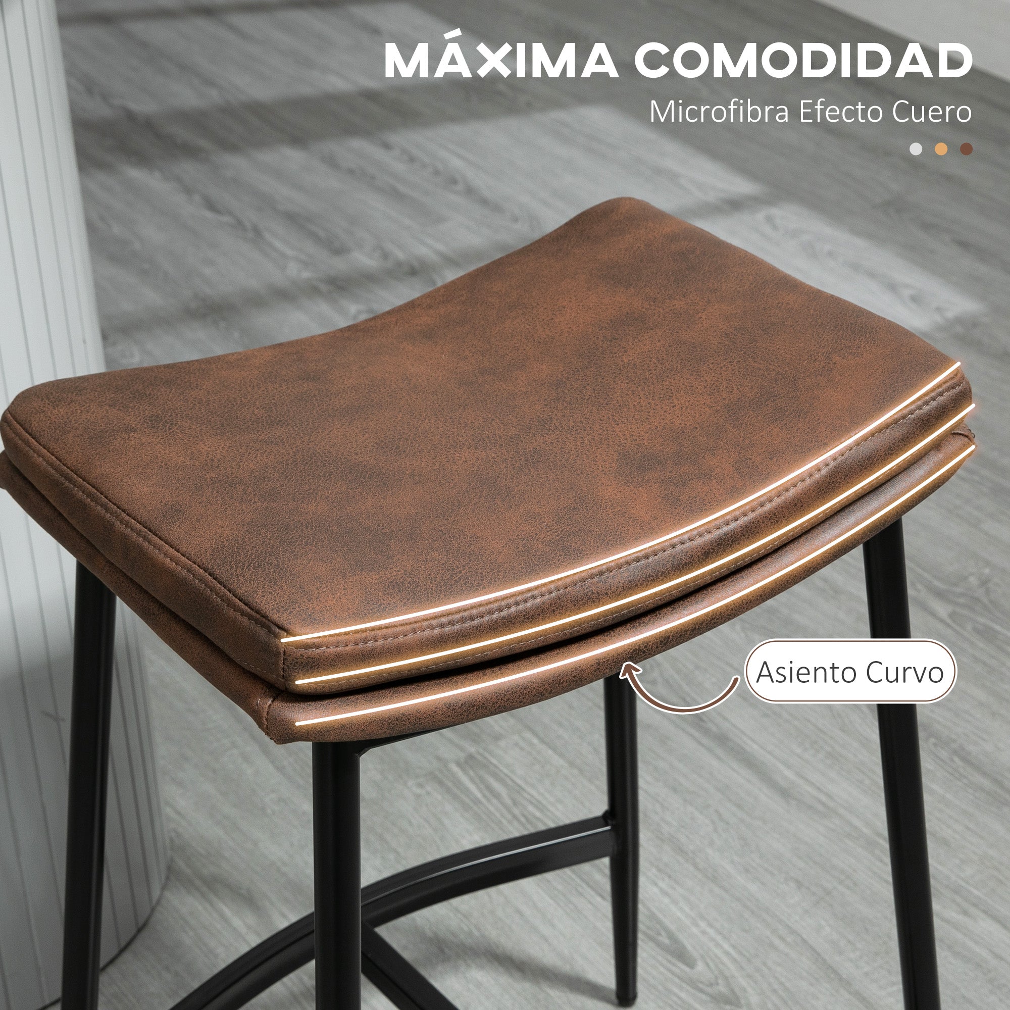 Set of 2 High Kitchen Stools High Kitchen Chairs without Backrest with Industrial Style Steel Structure Load 120 kg for Bar Living Room Dining Room Brown