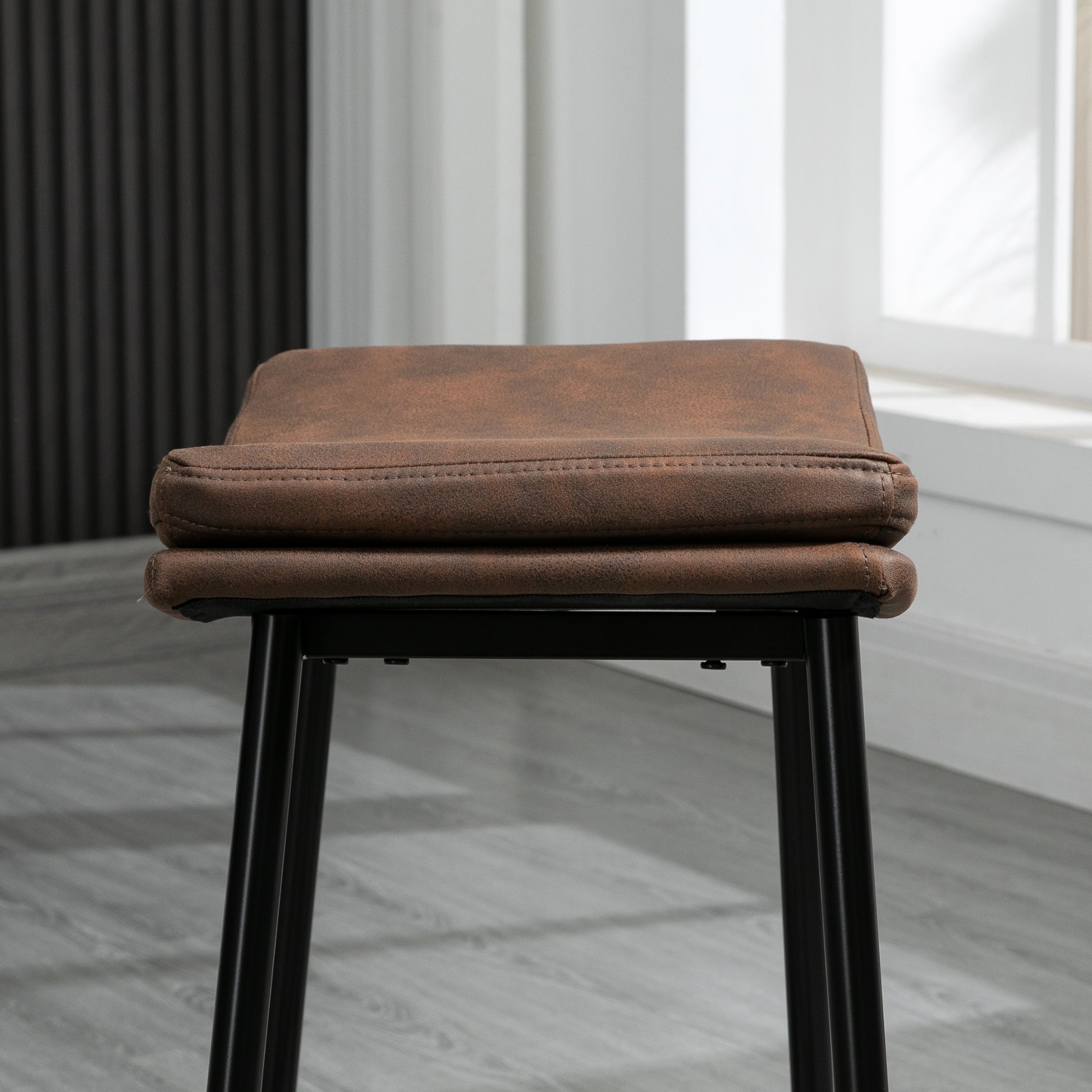 Set of 2 High Kitchen Stools High Kitchen Chairs without Backrest with Industrial Style Steel Structure Load 120 kg for Bar Living Room Dining Room Brown