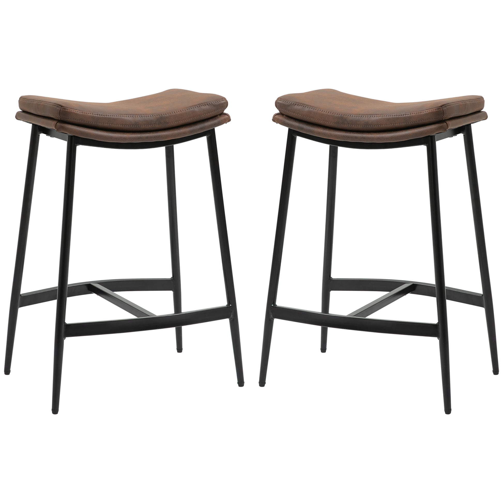 Set of 2 High Kitchen Stools High Kitchen Chairs without Backrest with Industrial Style Steel Structure Load 120 kg for Bar Living Room Dining Room Brown