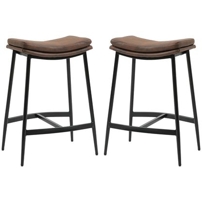 Set of 2 High Kitchen Stools High Kitchen Chairs without Backrest with Industrial Style Steel Structure Load 120 kg for Bar Living Room Dining Room Brown