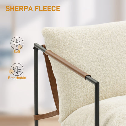 Bouclé Accent Chair – Plush Wide Seat, Carbon Steel Frame, Cream