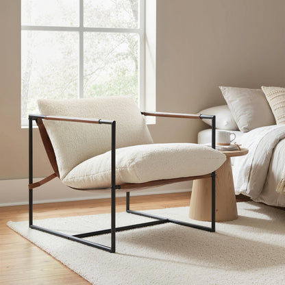 Bouclé Accent Chair – Plush Wide Seat, Carbon Steel Frame, Cream