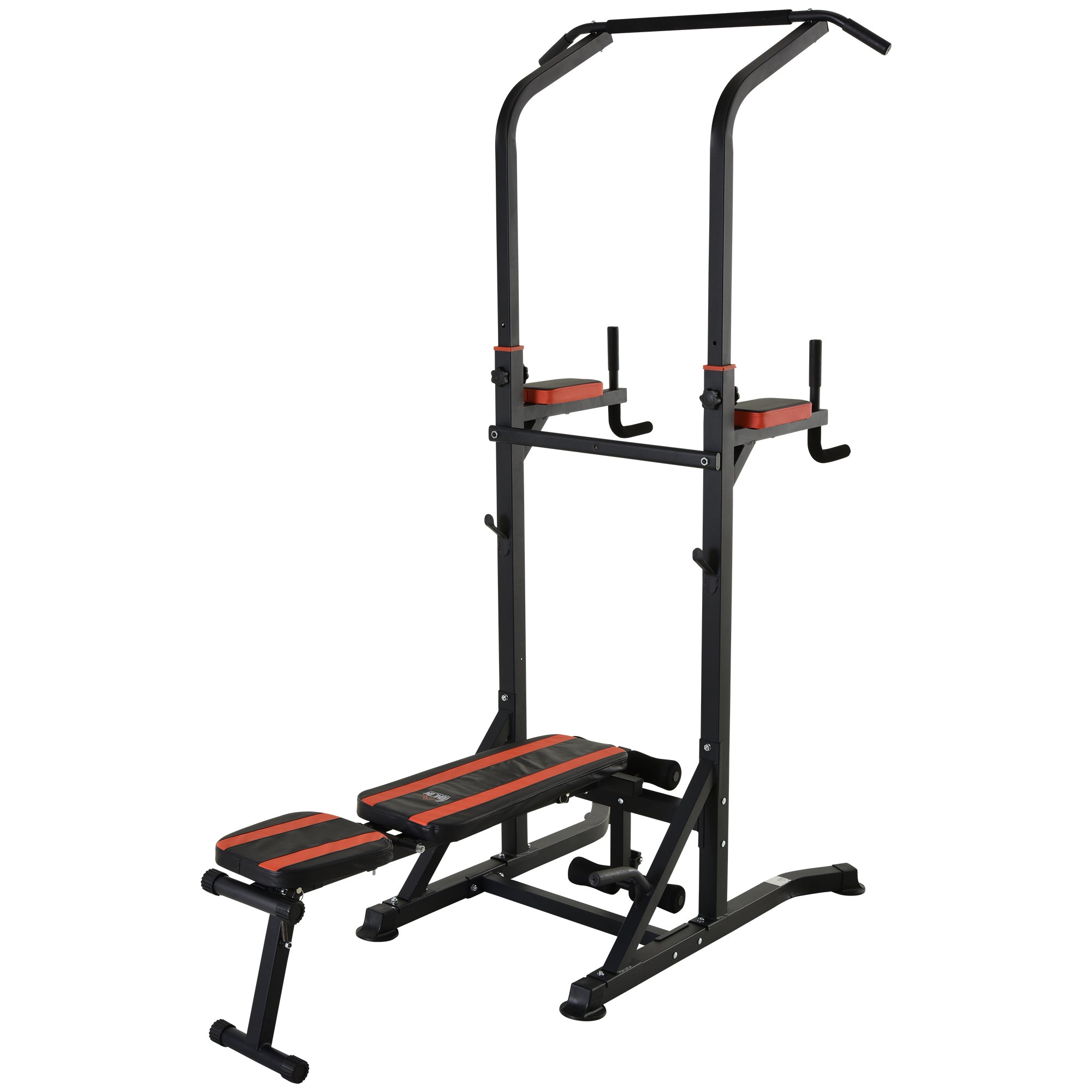 Folding Power Tower, Adjustable Multifunction Fitness Station in 7 Positions with Pull-Up Bar, Dip Station, Pull Up Station, and Flat Bench in Steel, for Home Gym, 150kg Capacity
