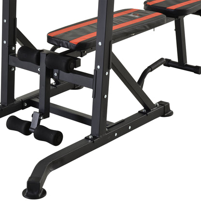 Folding Power Tower, Adjustable Multifunction Fitness Station in 7 Positions with Pull-Up Bar, Dip Station, Pull Up Station, and Flat Bench in Steel, for Home Gym, 150kg Capacity