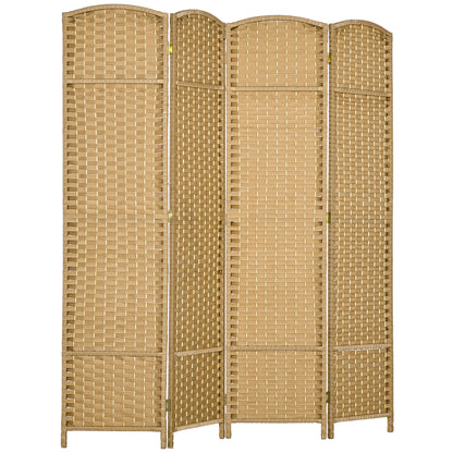 Indoor Wooden Room Divider 4 Panels 160 x 170 cm Foldable Privacy Screen with Woven Finish, Separation Partition for Living Room, Bedroom, Home, Natural Wood