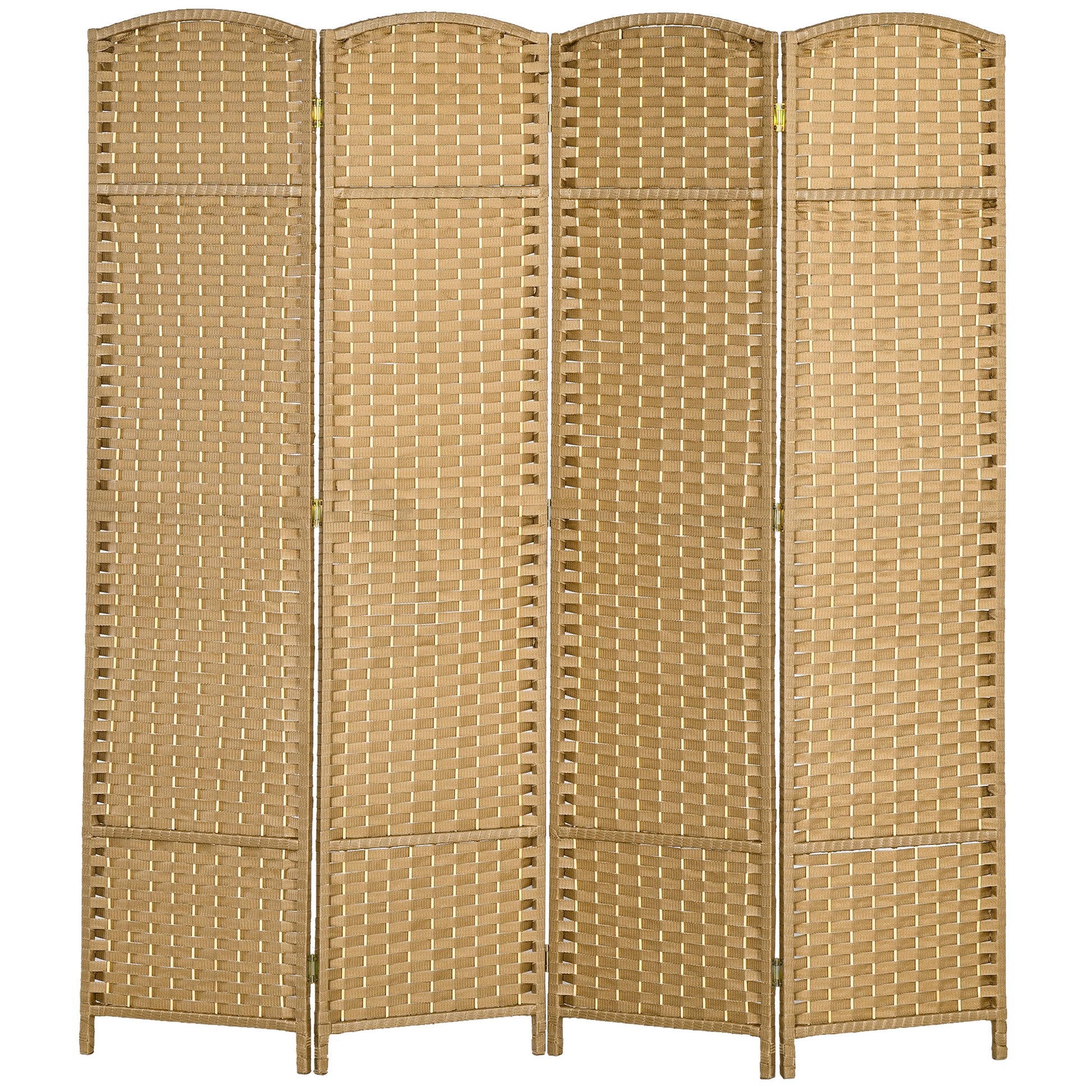 Indoor Wooden Room Divider 4 Panels 160 x 170 cm Foldable Privacy Screen with Woven Finish, Separation Partition for Living Room, Bedroom, Home, Natural Wood