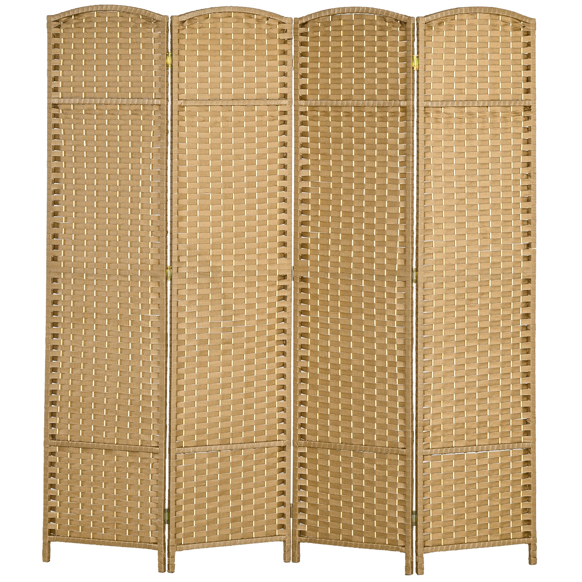 Indoor Wooden Room Divider 4 Panels 160 x 170 cm Foldable Privacy Screen with Woven Finish, Separation Partition for Living Room, Bedroom, Home, Natural Wood