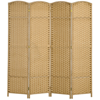 Indoor Wooden Room Divider 4 Panels 160 x 170 cm Foldable Privacy Screen with Woven Finish, Separation Partition for Living Room, Bedroom, Home, Natural Wood