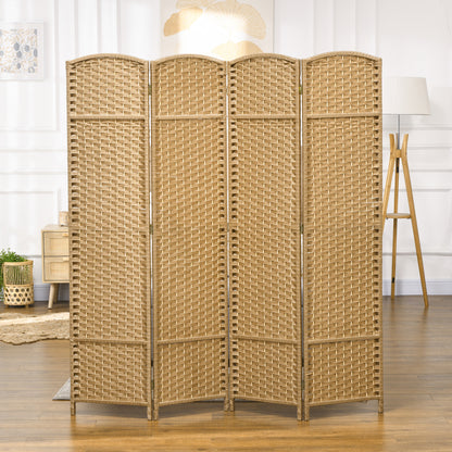 Indoor Wooden Room Divider 4 Panels 160 x 170 cm Foldable Privacy Screen with Woven Finish, Separation Partition for Living Room, Bedroom, Home, Natural Wood