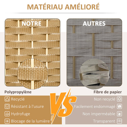 Indoor Wooden Room Divider 4 Panels 160 x 170 cm Foldable Privacy Screen with Woven Finish, Separation Partition for Living Room, Bedroom, Home, Natural Wood