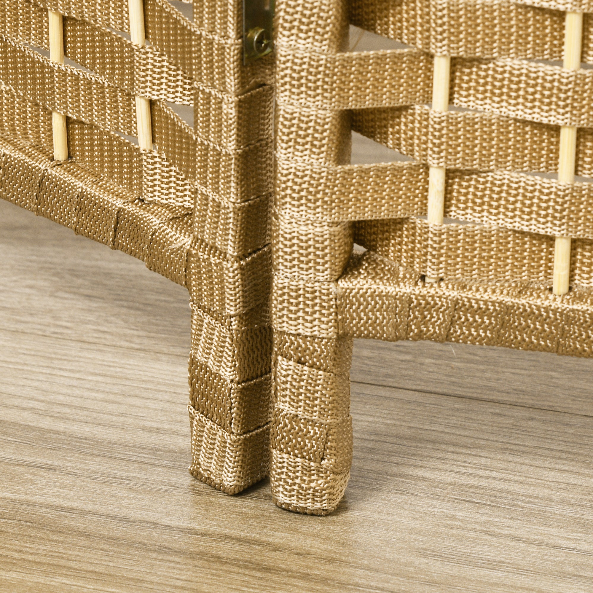 Indoor Wooden Room Divider 4 Panels 160 x 170 cm Foldable Privacy Screen with Woven Finish, Separation Partition for Living Room, Bedroom, Home, Natural Wood