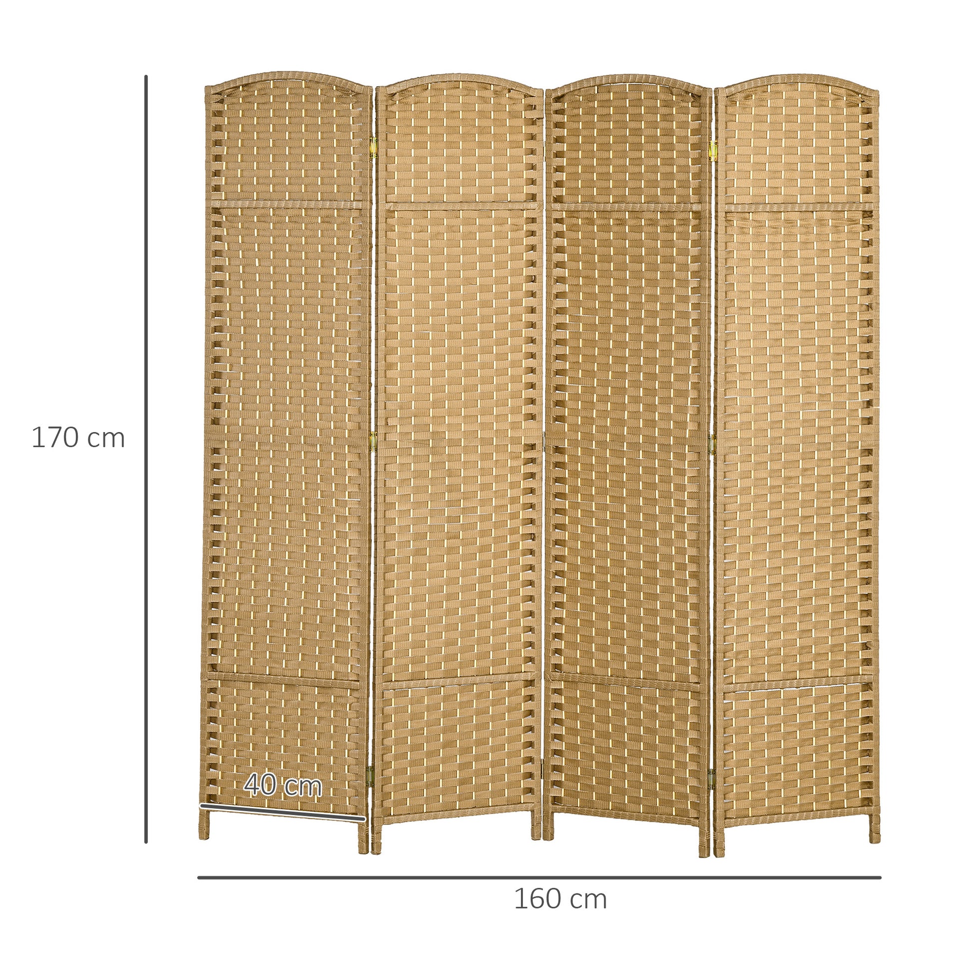 Indoor Wooden Room Divider 4 Panels 160 x 170 cm Foldable Privacy Screen with Woven Finish, Separation Partition for Living Room, Bedroom, Home, Natural Wood