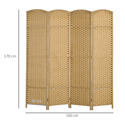 Indoor Wooden Room Divider 4 Panels 160 x 170 cm Foldable Privacy Screen with Woven Finish, Separation Partition for Living Room, Bedroom, Home, Natural Wood