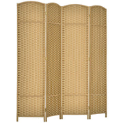 Indoor Wooden Room Divider 4 Panels 160 x 170 cm Foldable Privacy Screen with Woven Finish, Separation Partition for Living Room, Bedroom, Home, Natural Wood