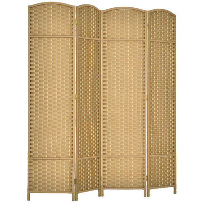 Indoor Wooden Room Divider 4 Panels 160 x 170 cm Foldable Privacy Screen with Woven Finish, Separation Partition for Living Room, Bedroom, Home, Natural Wood