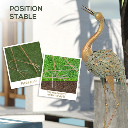 Outdoor Garden Statue, Metal Heron Sculpture, Outdoor Garden Decoration 90 cm, for Pond, Patio, Terrace, Lawn, Multicolor