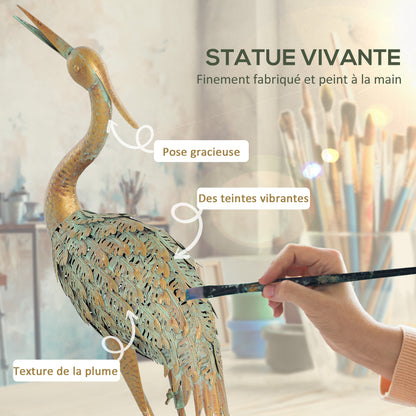 Outdoor Garden Statue, Metal Heron Sculpture, Outdoor Garden Decoration 90 cm, for Pond, Patio, Terrace, Lawn, Multicolor