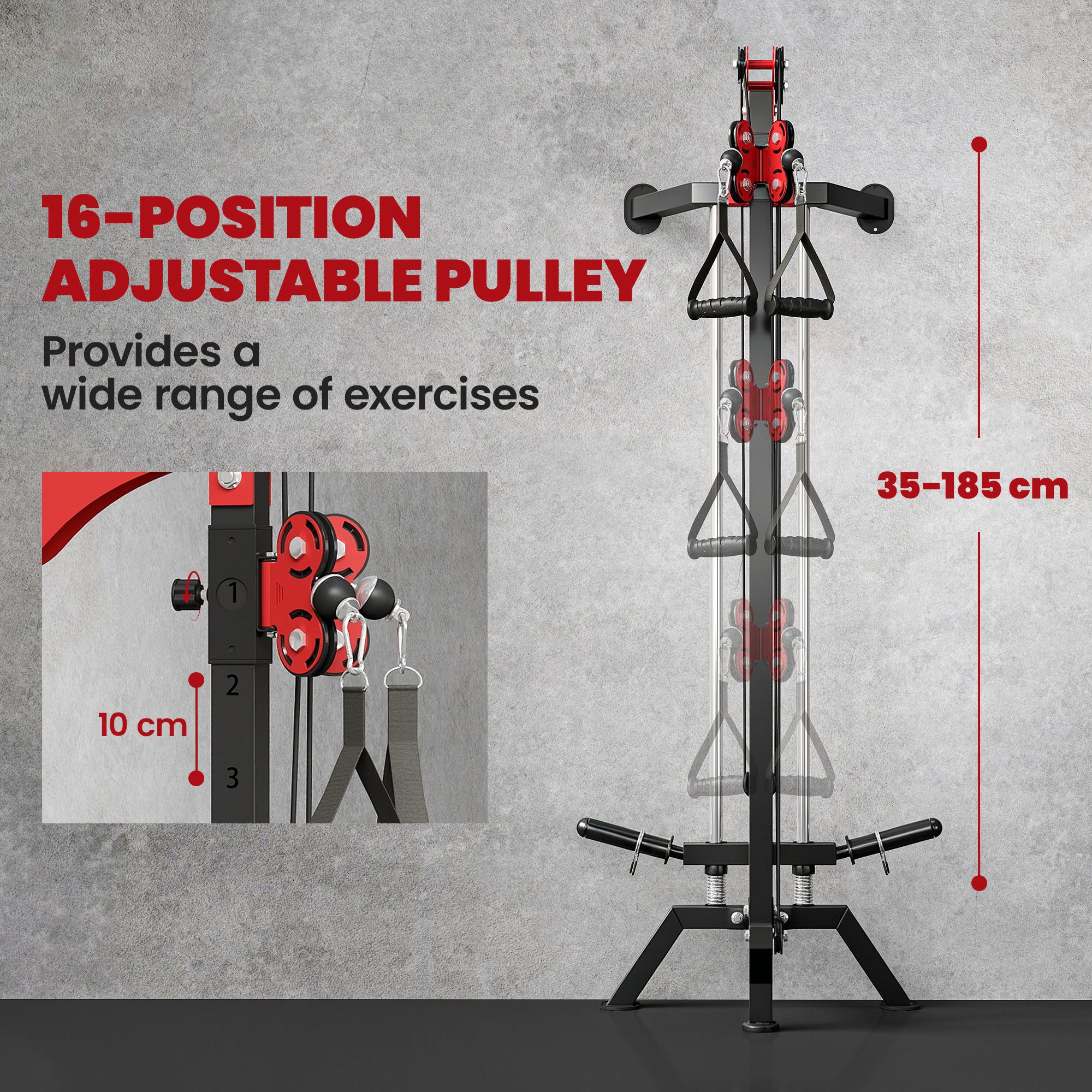 SPORTNOW Wall-Mounted Lat Machine with 16 Adjustable Pulley Positions, Cable Station with Pulldown Bar and Adjustable Weight Posts, Heavy-Duty Steel for Home & Gym